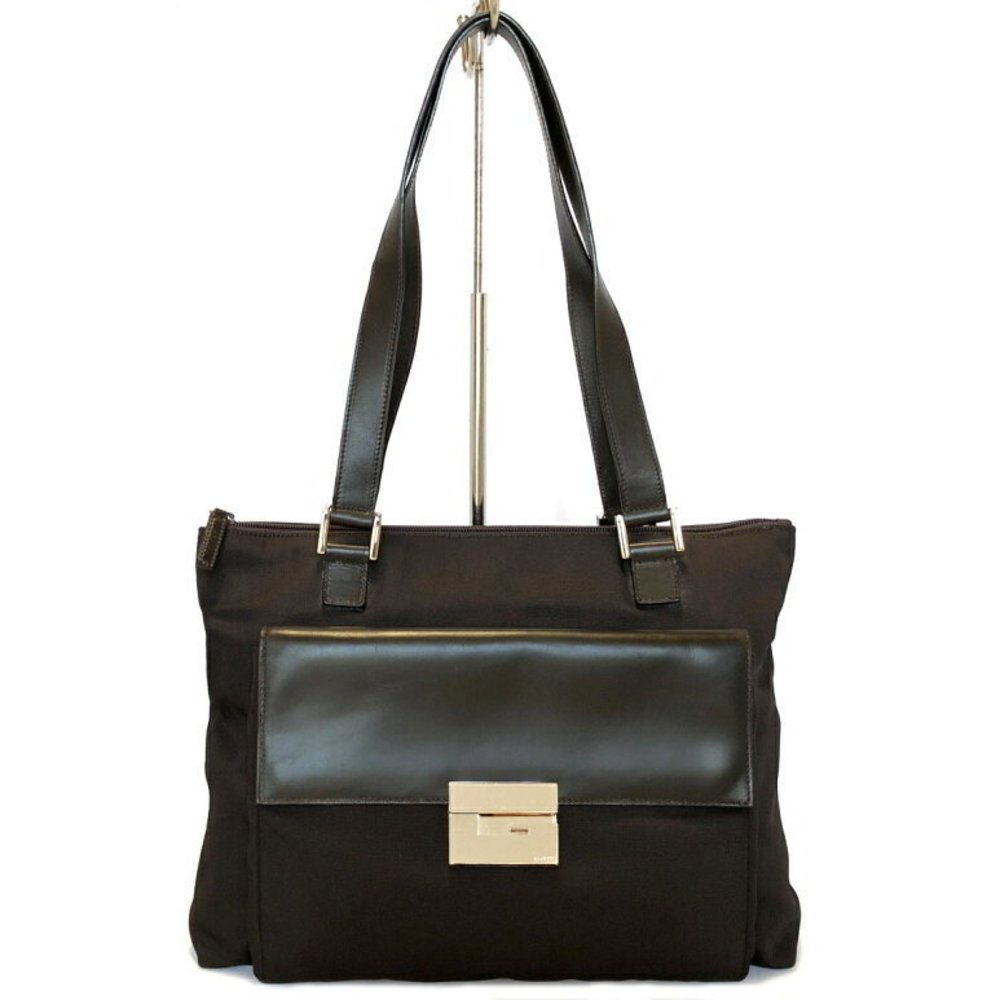 Gucci tote bag shoulder Black leather nylon GUCC G mark